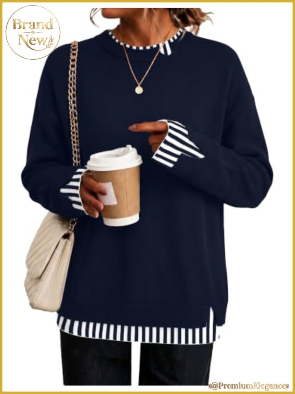 Womens Cozy Long Sleeve Faux Layered Pullover Sweater Soft Knit 2-in-1